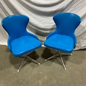 2 Vintage Blue Swivel Chairs