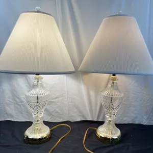 2 Glass Table Lamps With Brass Coloured Accents