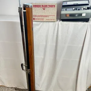 Vintage gaf Anscomatic Projector with projector screen and 12 Ansco Slide Trays