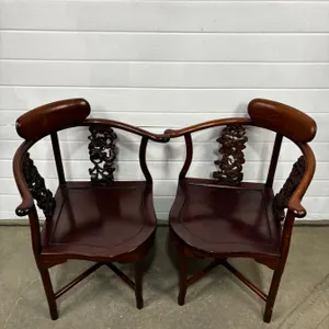 Vintage Chinese Carved Corner Chairs