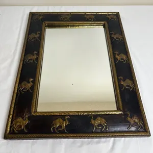 Carved Arabic Mirror with Brass Embossed Camels