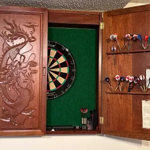 2 Door Carved Rosewood Chinese Motif Dart Board