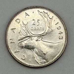 High Grade 1943  Silver Canada 25 cent