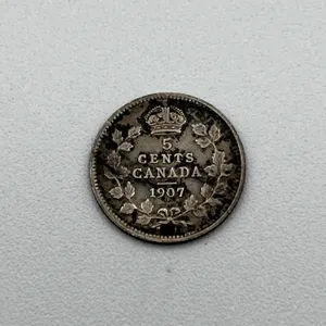 1907 Narrow Date low 7 Canada silver 5 cent