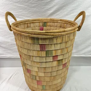 multi coloured wicker laundry basket