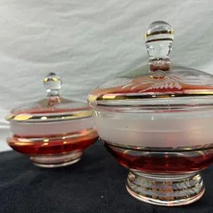 Czech Bohemian Cranberry Glass Lidded Dishes