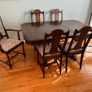 Wooden Dining Table with Six Chairs Including 1 Armchair