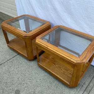 Glass Top Wooden Side Tables