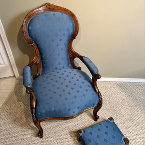 Vintage Upholstered Armchair & Footstool