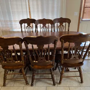 Eztia Wooden Dining Table With 8 Chairs & 2 Leaves