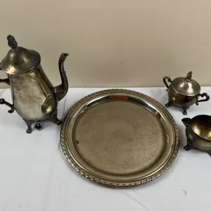 Silver Plated Coffee Pot with Tray & Cream & Sugar Pots
