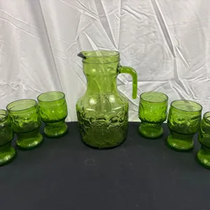 Green Glass Pitcher and Cup set