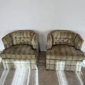 2 Upholstered Button Back Vintage Armchairs