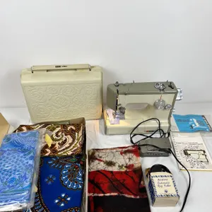Kenmore Sewing Machine (Tested) & Assorted Fabric