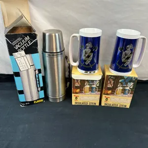 Champ Vacuum Bottle and Thermoe Serv Insulated Steins
