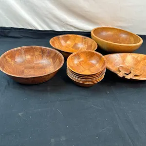 Wooden bowls and serving dish lot