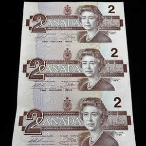 Uncut Sheet of Canadian $2 Bank Notes