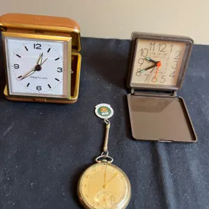 Bulova Pocket Watch & 2 Westclox Vintage Travel Clocks