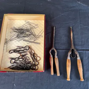 Vintage Wooden Handles Curling Irons & Hair Pins