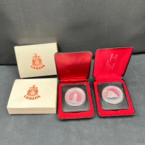 2 Canadian Dollar Coins.  Throne of The Senate 1952-1977 & Canada Centennial 1876-1976