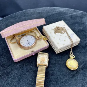 Vintage Ritma Necklace Watch, Vintage Elgin Pocket Watch & Vintage Gruen Wrist Watch
