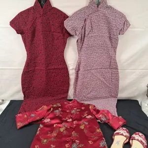 2 Button Up Collar Dresses, Jacket & Slip On Shoes