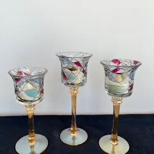 Colourful Glass Tiered Candle Holders