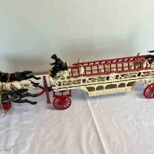 Cast Iron 3 Horse Drawn Hook and Ladder Fire Engine
