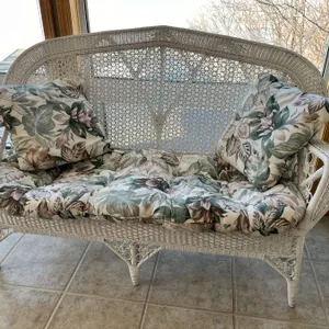 White Wicker Patio Bench