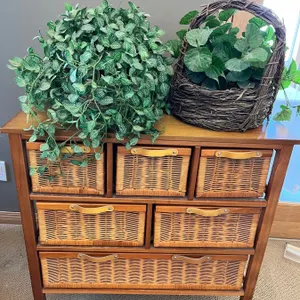 Wicker Storage Cabinet with Faux Plants