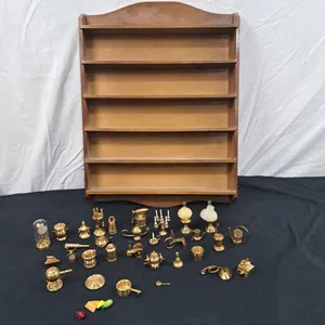 Assorted Brass Miniatures With Wall Mount Display Shelf