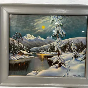 Snowy Cabin on the Lake Print by Fredrick D.