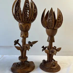 Vintage Hand Carved Wooden Lotuses