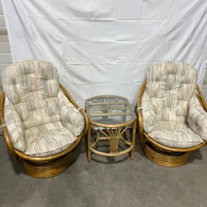 Bamboo Swivel Chairs With Glass Top Table
