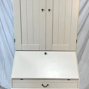 Wooden Drop Leaf Desk With Storage Cabinet Top