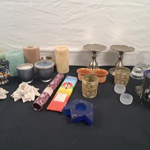 Assorted Candles, Holders & Incense Sticks