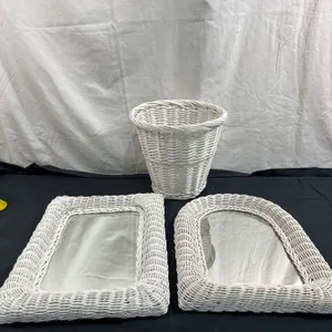 2 Wicker Wall Mirrors & Waste Basket