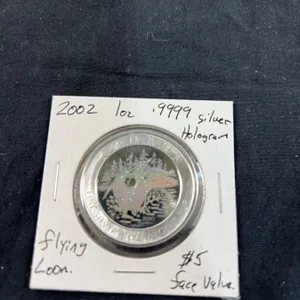 2002 1 oz .9999 Silver Hologram Flying Loon $5 Coin