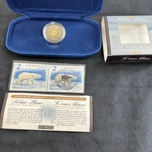 Royal Canadian Mint Polar Bear Stamp & Coin Set & Royal Canadian Mint Polar Bear Key Chain