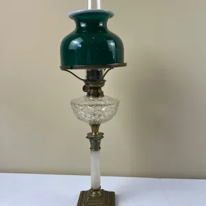 Vintage Oil Lamp with Green Shade