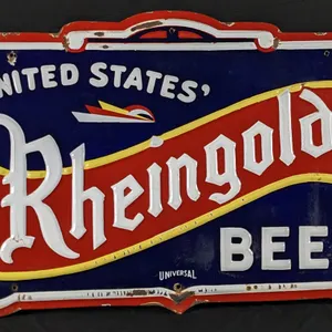 EMBOSSED PORCELAIN SIGN UNITED STATES BREWING RHEINGOLD BEER CHICAGO ILLINOIS