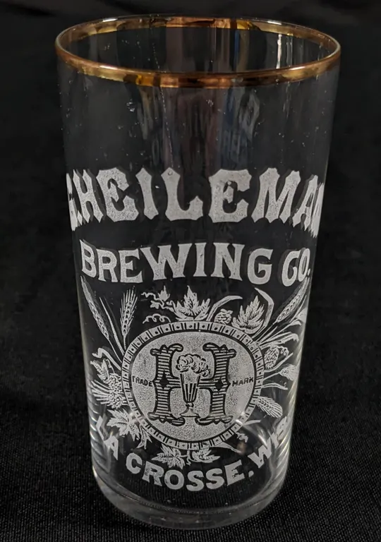 PRE PRO G. HEILEMAN BREWING CO LA CROSSE WISCONSIN ETCHED BEER DRINKING GLASS
