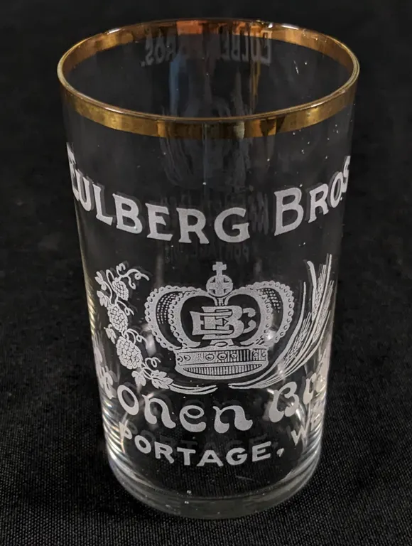 PRE PRO EULBERG BROS KRONEN BRAU PORTAGE WISCONSIN ETCHED BEER DRINKING GLASS