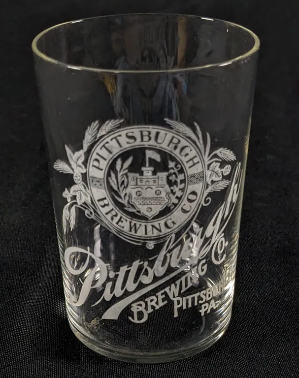 PRE PRO PITTSBURGH BREWING CO PENNSYLVANIA ETCHED BEER DRINKING GLASS