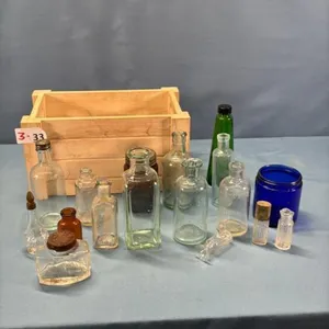 WOODEN BOX WITH OLD BOTTLES