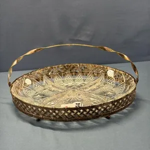 OVAL GLASS RELISH DISH IN METAL FRAME