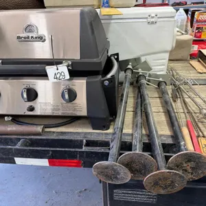 Broil king camper bar b q, stabilizers, wiener sticks etc