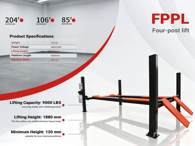 2026 FPPL 4 Post 9000 lb Black Vehicle Lift (Unused)