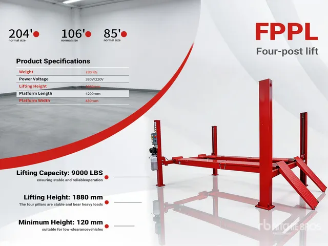 2026 FPPL 4 Post 9000 lb Red Vehicle Lift (Unused)