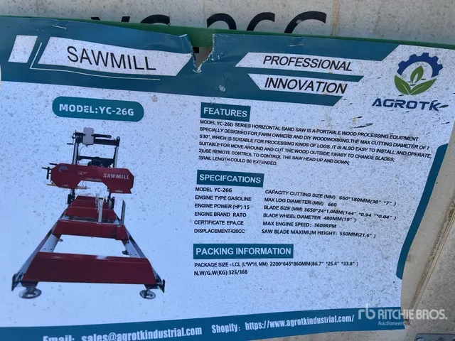 2026 AGT YC-26G Portable Sawmill (Unused)